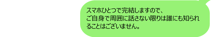 Aスマホひとつで完結しますので、ご自身で周囲に話さない限りは誰にも知られることはございません。